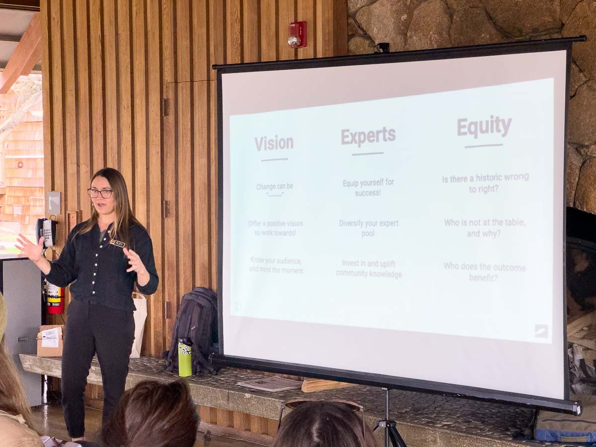 Woman giving lecture at Surfrider Regional Conference.