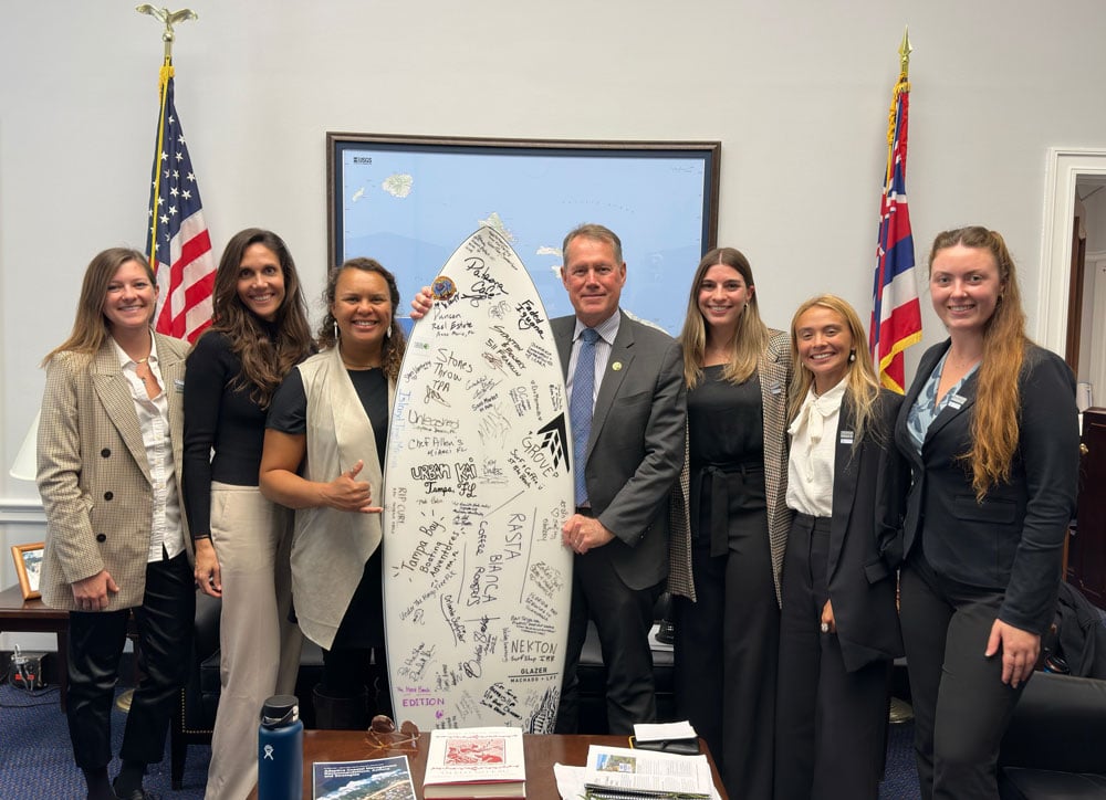 Camile Cleveland with the Oahu Surfrider Chapter meeting with US representative, Ed Case of Hawaii for Surfrider's annual Coastal Recreation Hill Day 