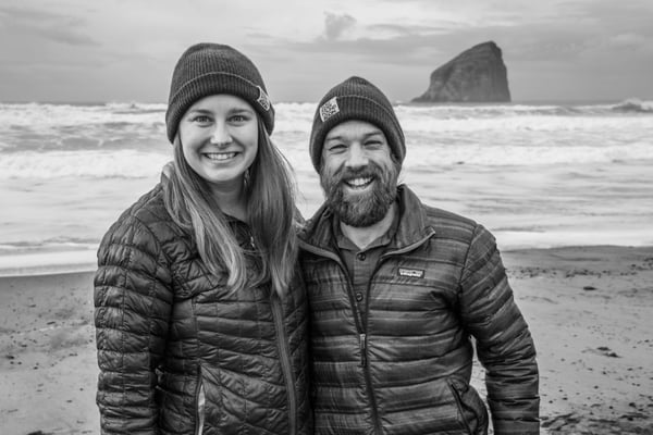 bri goodwin and charlie plybon, surfrider oregon staff on the beach
