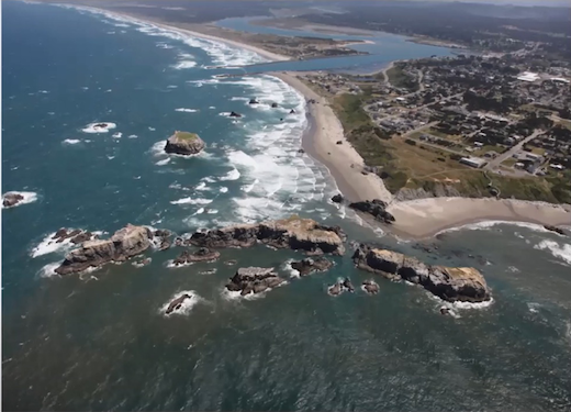 Aerial view of coquille point offshore rocks and newly designated area