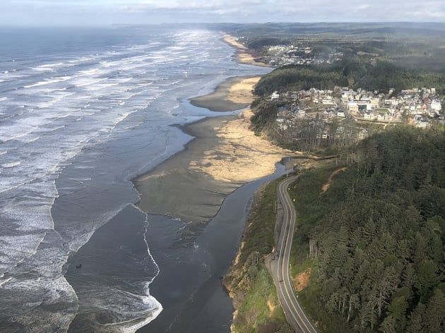 An aerial image of Washington's coastline