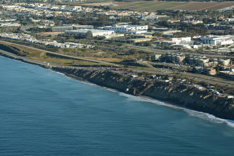 king tide aerial, carlsbad blvd.