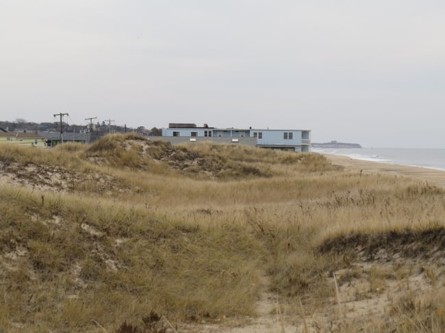 The natural dune at Kirk Beach is in excellent condition post-Sandy. Note the motel constructed where the dune should be. 