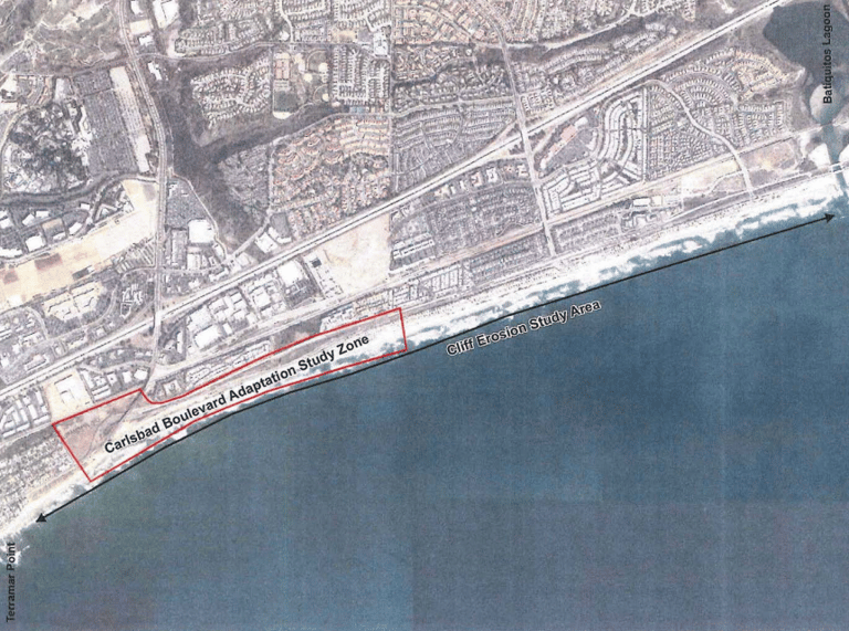 Map image of project area - the cliff erosion study area and the Carlsbad Blvd. adaptation study zone