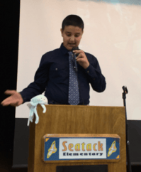 A Seatack Elementary 4th grader discusses his solutions to ocean pollution.