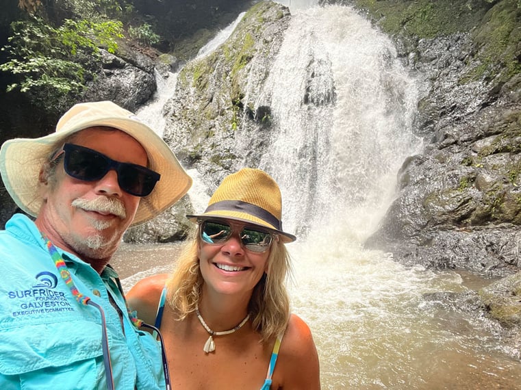 Jeff Sensheimer with the Galveston Surfrider Chapter at a waterfall