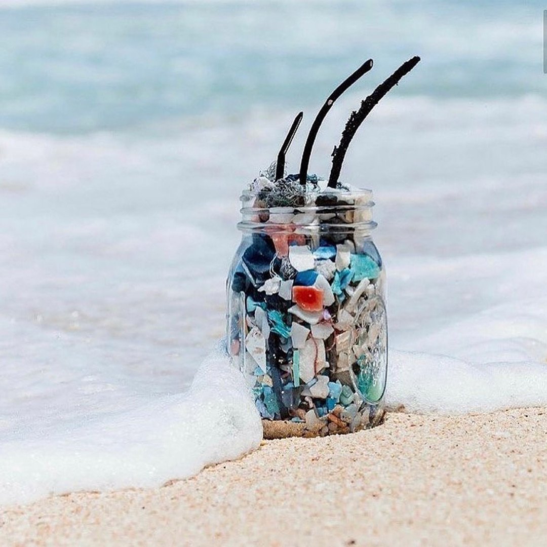 A jar of microplastic collected from a Maui beach
