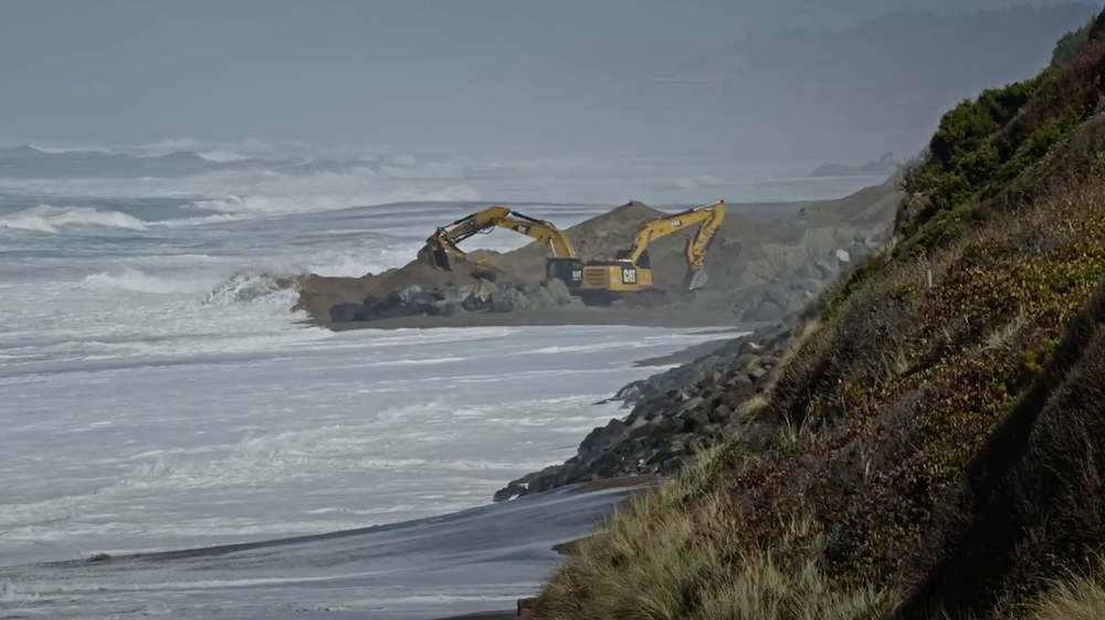 photo of rip rap beings installed along gleneden beach