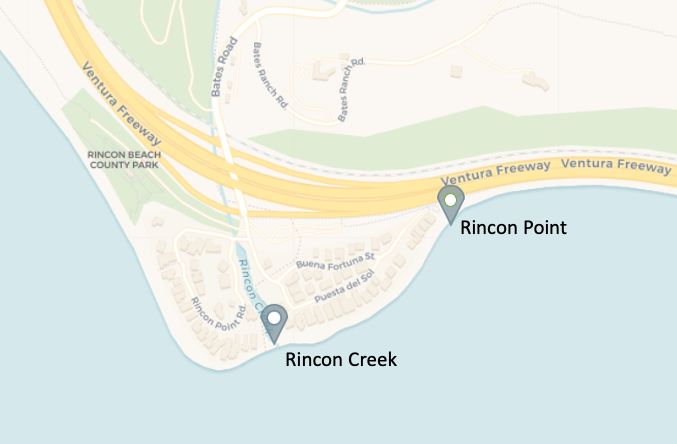 Map from the Blue Water Task Force Website showing Rincon Point and Rincon Creek Sampling Locations. 