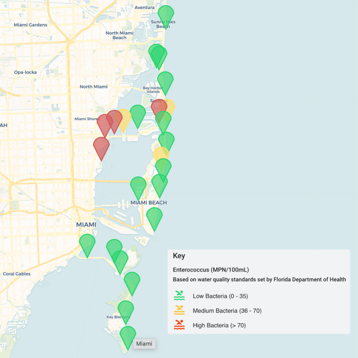 A map taken from the BWTF website shows all the sites that are part of Miami's BWTF Water Quality Monitoring Program. 