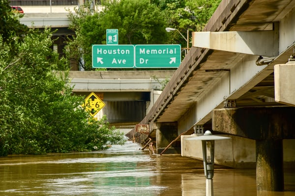 Flooding on Houston freeway following Hurricane Beryl