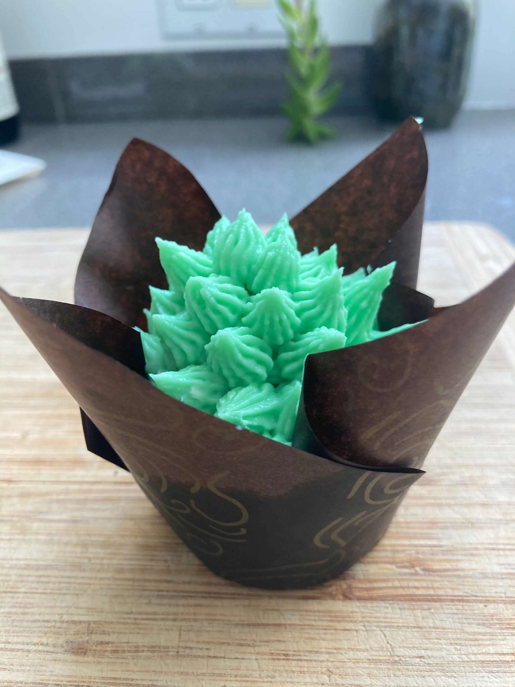 Cupcake with green frosting to look like a succulent