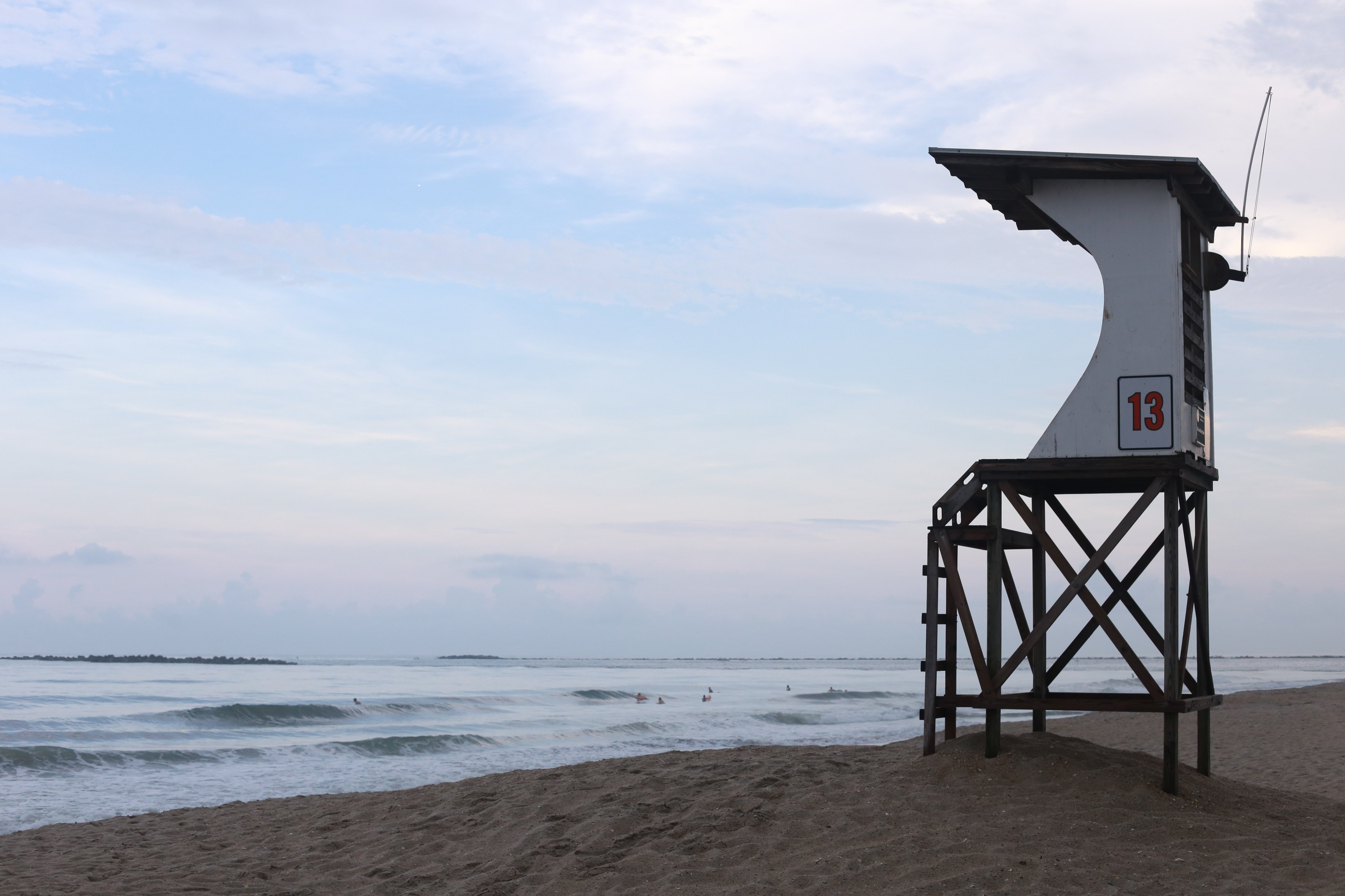 A view of the beach from below lifeguard tower 13