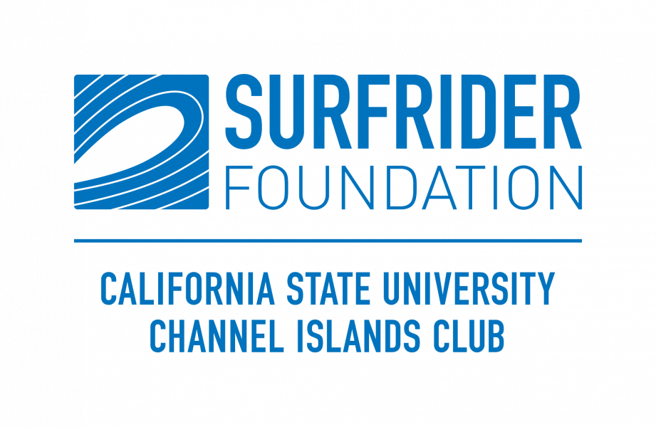 The Cal State Channel Islands Surfrider Club logo: Stylized wave with the words "Surfrider Foundation" above the words "California State University Channel Islands Club", all in Surfrider blue.