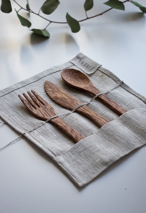 bamboo silverware reusable canvas bag bring your own utensils