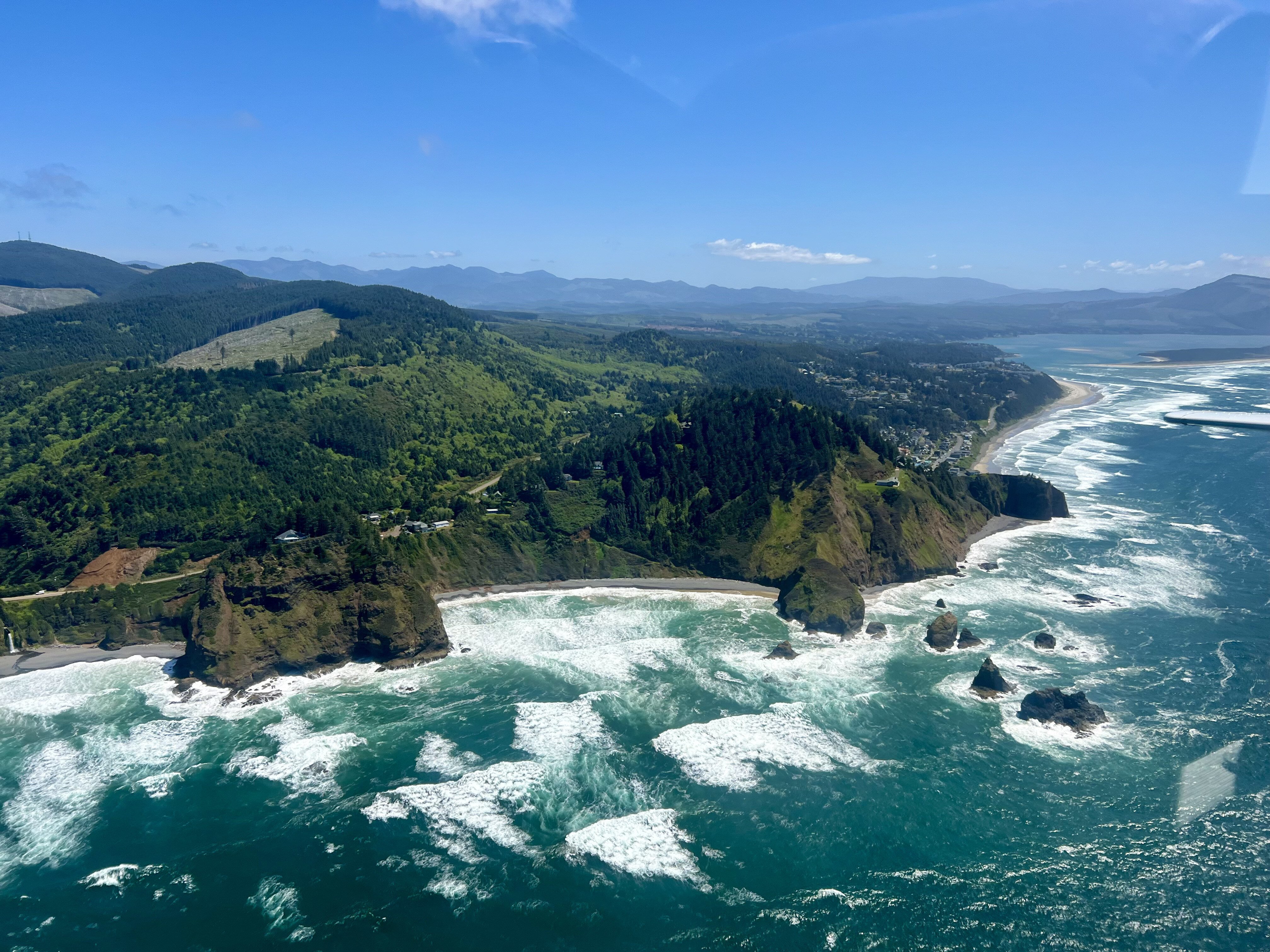 A view of Oceanside, OR from a plane