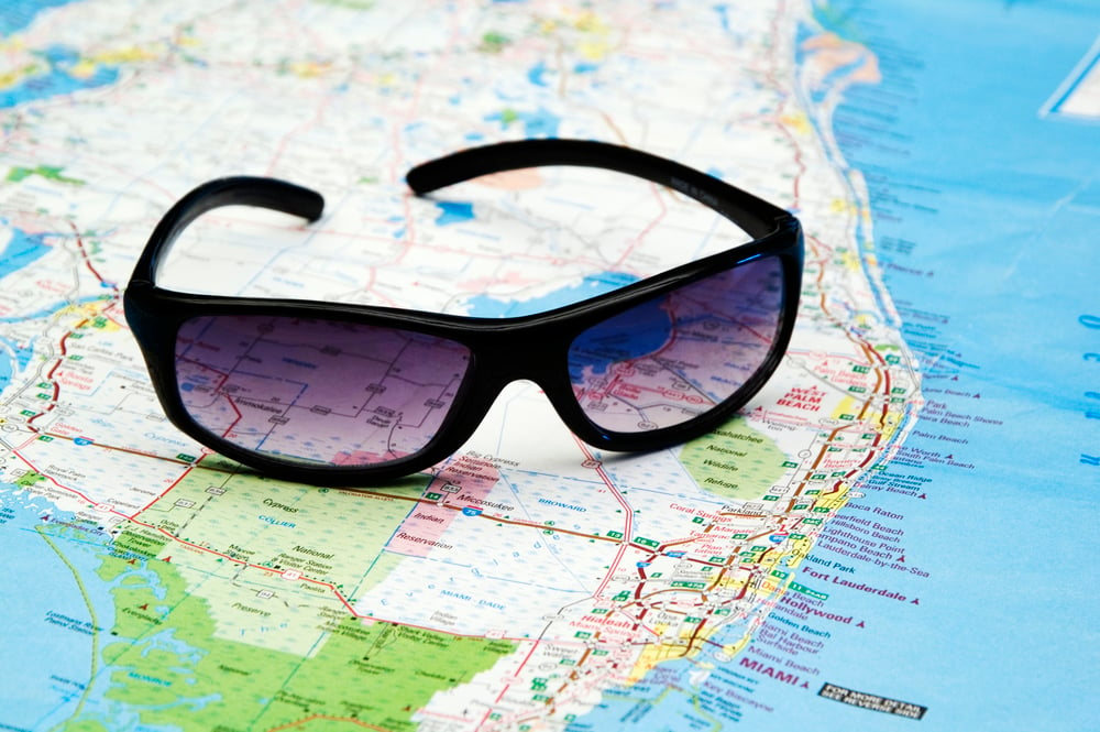 Sunglasses on map of Florida